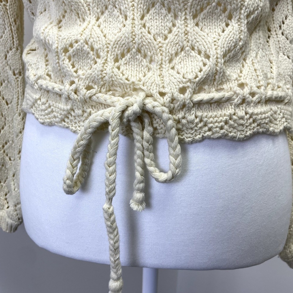 Marine Layer Cream Pointelle Knit Drawstring Sweater XS Diamond Open Knit Boho - Picture 4 of 14